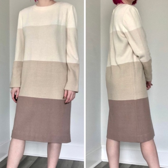 Vintage 1970s Castleberry Cafe Au Lait Colorblock Piled Knit Midi Dress